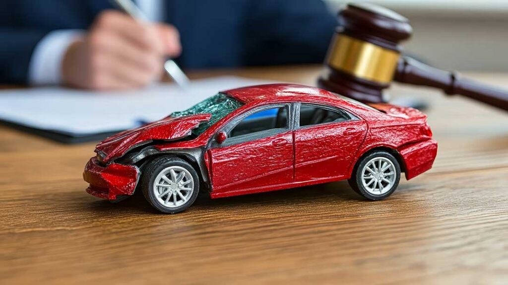 A person reviews accident records and medical bills with an attorney at a conference table.