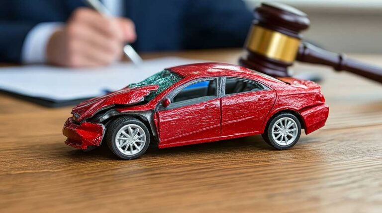 A person reviews accident records and medical bills with an attorney at a conference table.